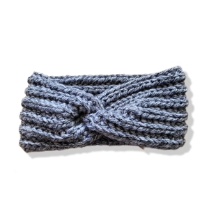 Πλεκτή κορδέλα- γκρι - μαλλί, crochet, headbands