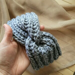 Πλεκτή κορδέλα- γκρι - μαλλί, crochet, headbands - 3