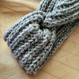 Πλεκτή κορδέλα- γκρι - μαλλί, crochet, headbands - 4
