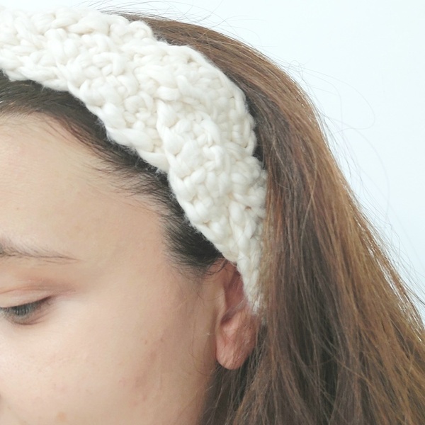 Πλεκτή κορδέλα- velvet white - μαλλί, headbands - 3
