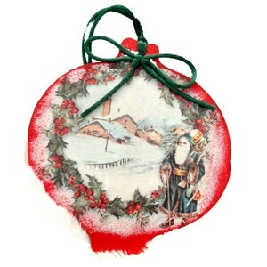 Χριστογγεννιάτικα στολίδια σε σχήμα ρόδι, με χιονισμένο τοπίο και Άη Βασίλη, σετ των 2, συλλογή ν.3, 11*10εκ. - ξύλο, ρόδι, άγιος βασίλης, στολίδια, μπάλες