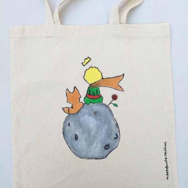 Tote bag ζωγραφισμένη στο χέρι ❤️ μικρός πρίγκιπας - ύφασμα, ώμου, all day, tote, πάνινες τσάντες