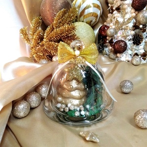 Γούρι 2023 γυάλινη τουρτιέρα μίνι διάφανη με αρωματικό κερί δεντράκι 10×10×10cm - γυαλί, χριστουγεννιάτικα δώρα, κεριά, γούρια - 3