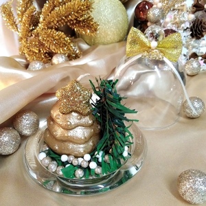 Γούρι 2023 γυάλινη τουρτιέρα μίνι διάφανη με αρωματικό κερί δεντράκι 10×10×10cm - γυαλί, χριστουγεννιάτικα δώρα, κεριά, γούρια - 4
