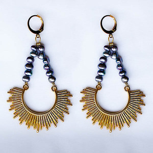 Setting Suns earrings - επιχρυσωμένα, ήλιος, ατσάλι, κρεμαστά, πέρλες