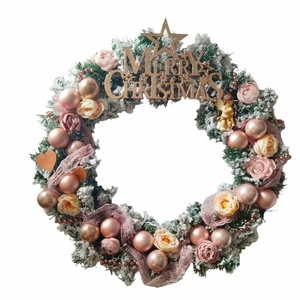 Χριστουγεννιάτικο στεφάνι σε ροζ χρυσές αποχρώσεις - στεφάνια, μέταλλο, ρόδι, διακοσμητικά, αγγελάκι