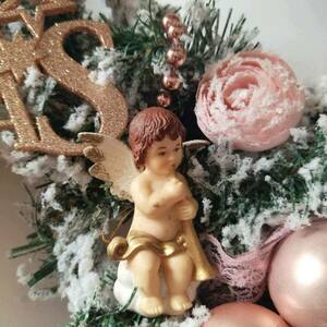 Χριστουγεννιάτικο στεφάνι σε ροζ χρυσές αποχρώσεις - στεφάνια, μέταλλο, ρόδι, διακοσμητικά, αγγελάκι - 3