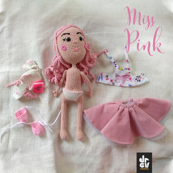 Πλεκτή κούκλα Miss Pink - 5