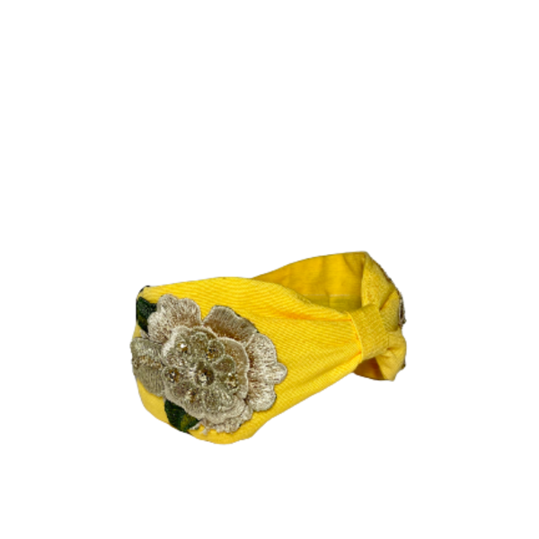 Κίτρινη στέκα με κεντημένα λουλούδια ! - ύφασμα, στέκες - 2
