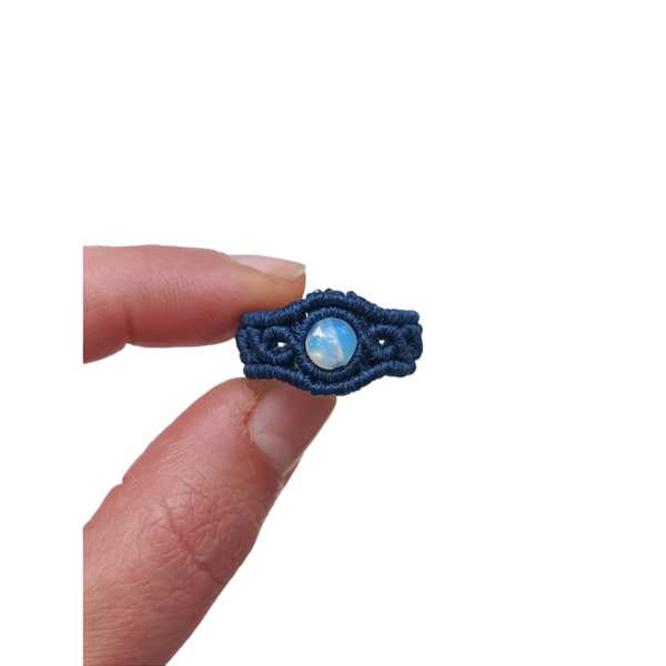 Μακραμέ δαχτυλίδι με ημιπολύτιμο λίθο φεγγαρόπετρα, μπλε. - ημιπολύτιμες πέτρες, μακραμέ - 2