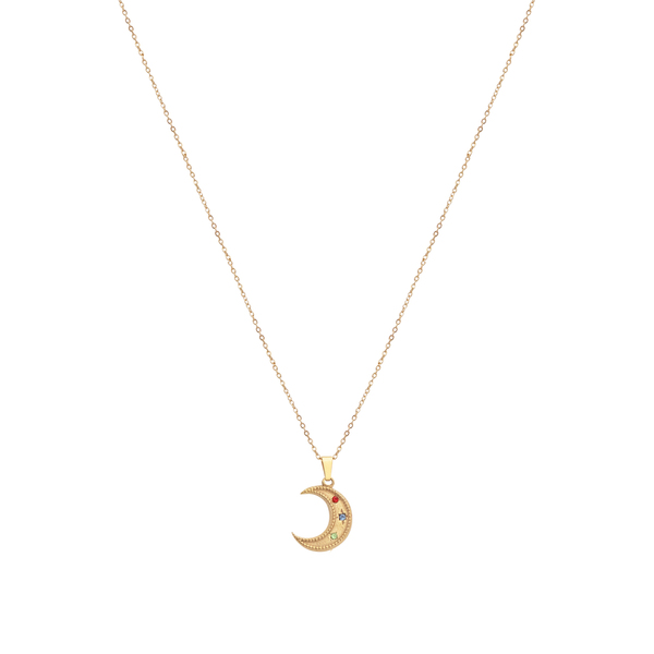 Ατσάλινο Κολιέ Φεγγάρι με Zircon - charms, φεγγάρι, ατσάλι, ζιργκόν, boho