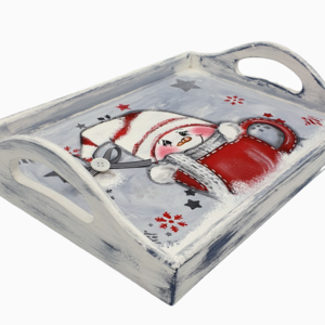 Χριστουγεννιάτικος δίσκος σερβιρίσματος snowman 30x21cm - ξύλο, ζωγραφισμένα στο χέρι, σπίτι, είδη κουζίνας - 2