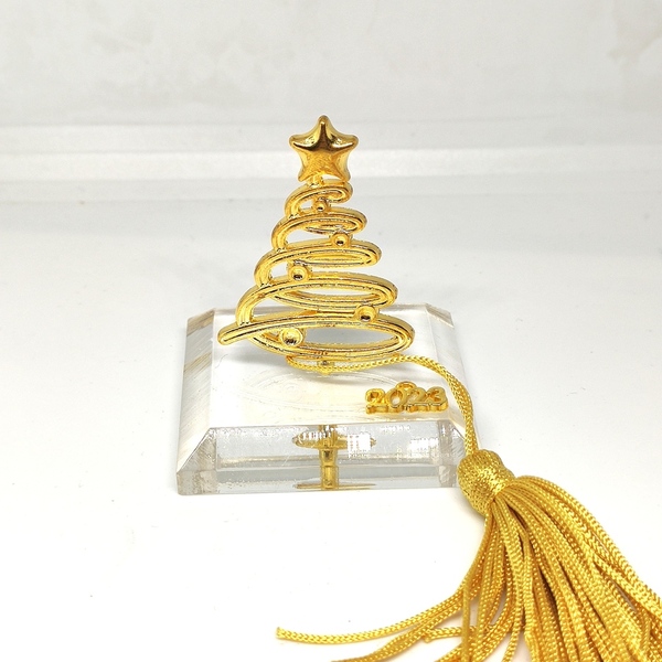 Γούρι επιτραπέζιο plexiglass με μεταλλικό χρυσό έλατο - μέταλλο, plexi glass, δασκάλα, γούρια, δέντρο