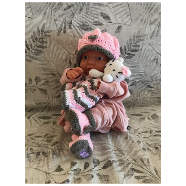 σετ για νεογέννητο με καπέλο, μποτάκια και πανάκι παρηγοριάς σε greige& ροζ φιόγκο - κορίτσι, σετ δώρου - 2