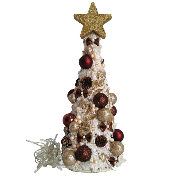 Χριστουγεννιάτικο δέντρο στολισμένο σαμπανί-καφέ με λαμπάκια 35×14cm - χριστουγεννιάτικο δέντρο, διακοσμητικά, χριστούγεννα, πρωτοχρονιά, δέντρο