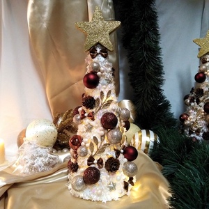 Χριστουγεννιάτικο δέντρο στολισμένο σαμπανί-καφέ με λαμπάκια 35×14cm - χριστουγεννιάτικο δέντρο, διακοσμητικά, χριστούγεννα, πρωτοχρονιά, δέντρο - 2