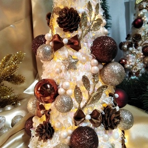 Χριστουγεννιάτικο δέντρο στολισμένο σαμπανί-καφέ με λαμπάκια 35×14cm - χριστουγεννιάτικο δέντρο, διακοσμητικά, χριστούγεννα, πρωτοχρονιά, δέντρο - 3