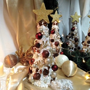 Χριστουγεννιάτικο δέντρο στολισμένο σαμπανί-καφέ με λαμπάκια 35×14cm - χριστουγεννιάτικο δέντρο, διακοσμητικά, χριστούγεννα, πρωτοχρονιά, δέντρο - 4
