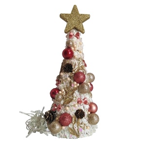 Χριστουγεννιάτικο δέντρο στολισμένο σαμπανί-σάπιο μήλο με λαμπάκια 35×14cm - χριστουγεννιάτικο δέντρο, διακοσμητικά, χριστούγεννα, πρωτοχρονιά, δέντρο