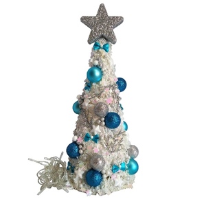 Χριστουγεννιάτικο δέντρο στολισμένο τυρκουάζ-ασημί με λαμπάκια 35×14cm - διακοσμητικά, χριστούγεννα, πρωτοχρονιά, δέντρο