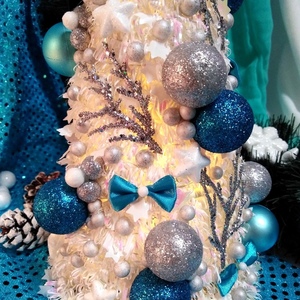 Χριστουγεννιάτικο δέντρο στολισμένο τυρκουάζ-ασημί με λαμπάκια 35×14cm - χριστουγεννιάτικο δέντρο, διακοσμητικά, χριστούγεννα, πρωτοχρονιά, δέντρο - 3