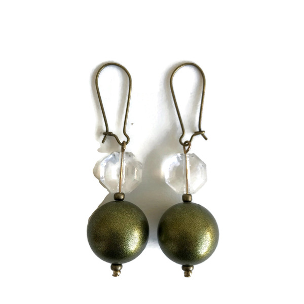 Σκουλαρίκια κρεμαστά Bubbles Πράσινο Λευκό χάντρες μεταλλικοί γάντζοι μπρονζέ διαστάσεις 6 εκατοστά - χάντρες, μπρούντζος, κρεμαστά, μεγάλα, γάντζος