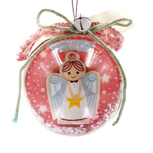 Προσωποποιημένη χριστουγεννιάτικη μπάλα Αγγελάκι για κορίτσι - ξύλο, χαρτί, αγγελάκι, στολίδια, μπάλες