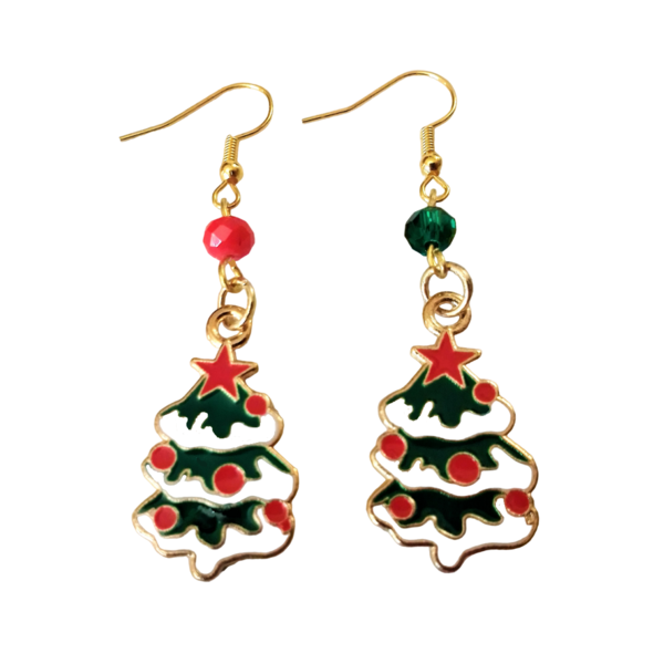 Χριστουγεννιάτικα σκουλαρίκια κρεμαστά, δέντρο μεταλλικό με σμάλτο, 2 χρώματα κρύσταλλα, 6εκ. - μέταλλο, μαμά, κοσμήματα, χριστουγεννιάτικα δώρα, δέντρο