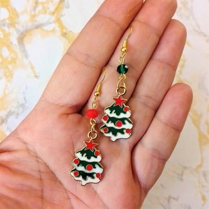 Χριστουγεννιάτικα σκουλαρίκια κρεμαστά, δέντρο μεταλλικό με σμάλτο, 2 χρώματα κρύσταλλα, 6εκ. - μέταλλο, μαμά, κοσμήματα, χριστουγεννιάτικα δώρα, δέντρο - 4