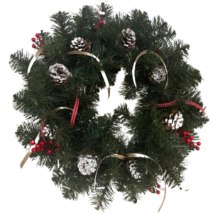 Στεφάνι χριστουγεννιάτικο χιονισμένο με κουκουνάρες 50εκ - ύφασμα, στεφάνια, διακοσμητικά, κουκουνάρι - 2