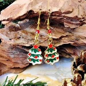 Χριστουγεννιάτικα σκουλαρίκια κρεμαστά, δέντρο μεταλλικό με σμάλτο, 6εκ. - μέταλλο, μαμά, κοσμήματα, χριστουγεννιάτικα δώρα, δέντρο - 4