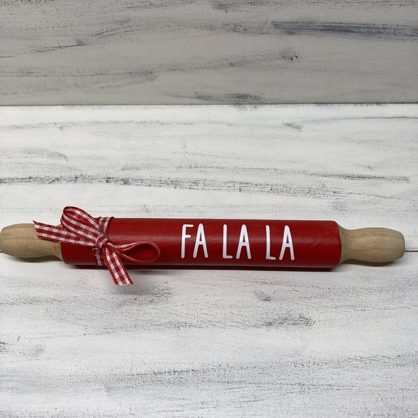 Διακοσμητικος μινι χριστουγεννιατικος ξυλινος κοκκινος πλαστης FA LA LA, 18cm - ξύλο, διακοσμητικά, χριστουγεννιάτικα δώρα - 3