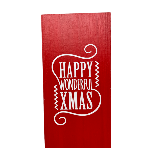 Χριστουγεννιατικο Κοκκινο Καδρακι Απο Ξυλο HAPPY, διαστ. 20 x 9,50 - ξύλο, διακοσμητικά