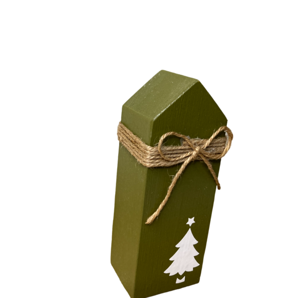 Χριστουγεννιατικο πρασινο ξυλινο τρισδιαστατο σπιτακι, διαστ, 4,5x 12 - ξύλο, σπίτι, διακοσμητικά, χριστουγεννιάτικα δώρα, δέντρο - 2