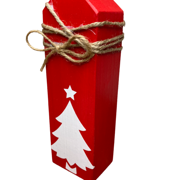 Χριστουγεννιατικο κοκκινο ξυλινο τρισδιαστατο σπιτακι, διαστ, 4,5 x 15 - ξύλο, σπίτι, διακοσμητικά, χριστουγεννιάτικα δώρα, δέντρο - 2