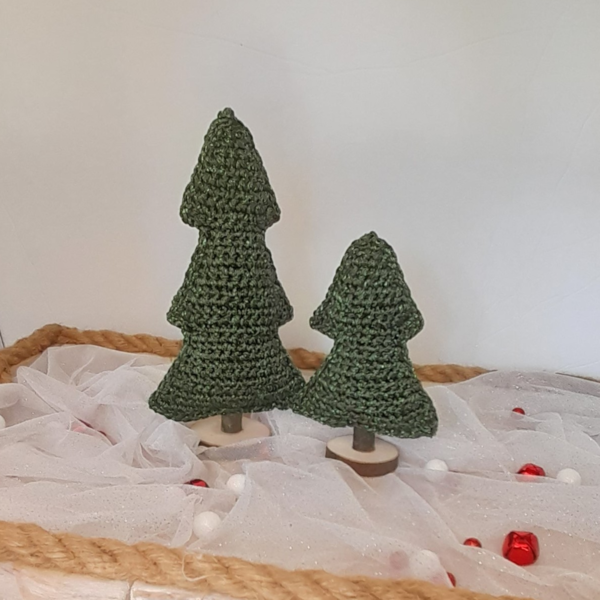 Χριστουγεννιάτικο πλεκτό δέντρο μεγάλο ύψος 22εκ. από συνθετικό νήμα μεταλλόνημα - ξύλο, νήμα, διακοσμητικά, χριστουγεννιάτικα δώρα, δέντρο - 3