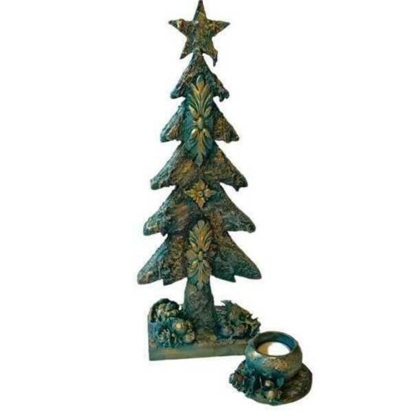 Χειροποίητο χριστουγεννιάτικο σετ 2 τμχ με ένα δεντράκι από ξύλο και ένα ρεσό από ρητίνη 41 x 15cm και 5 x 9 cm αντίστοιχα με μικτές τεχνικές - ξύλο, vintage, χειροποίητα, διακοσμητικά, γούρι 2023