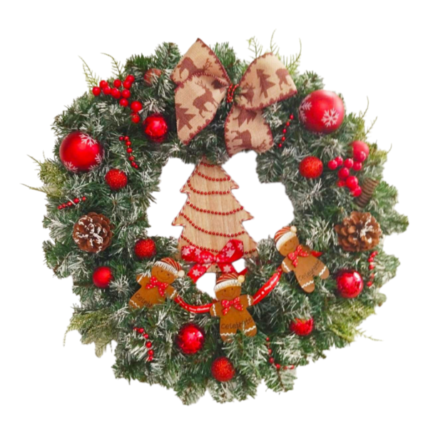 Χριστουγεννιάτικο στεφάνι 45 εκατοστών με ξύλινο δεντράκι - ξύλο, στεφάνια, διακοσμητικά, κουκουνάρι, δέντρο