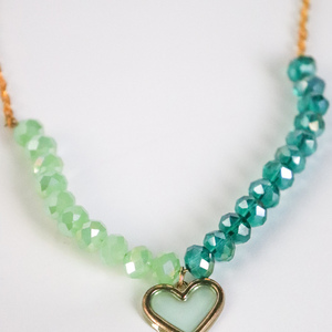 Κολιέ πράσινη καρδιά με κρυστάλλους - καρδιά, χάντρες - 2