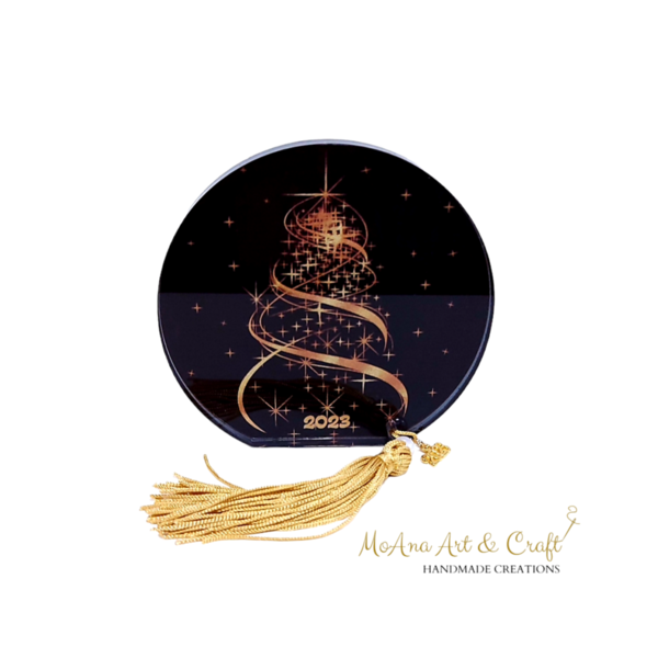 Γούρι 2023 με χρυσό δέντρο 10εκ - plexi glass, χριστουγεννιάτικα δώρα, γούρια, δέντρο - 2