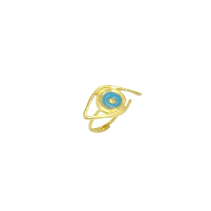 "Eye" Ασημένιο δαχτυλίδι μάτι επίχρυσο, με σμάλτο - ασήμι, επιχρυσωμένα, boho, αυξομειούμενα