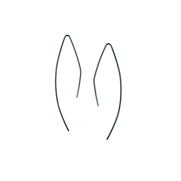 "Pawl" Ασημένια σκουλαρίκια σε σχήμα γάτζο από σύρμα, επιροδιωμένα - ασήμι, μακριά, μεγάλα