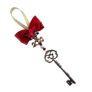 Γούρι 2023 μεταλλικό κλειδί με κόκκινο βελούδινο φιόγκο 19,5*6cm - μέταλλο, χιονονιφάδα, χριστουγεννιάτικα δώρα, γούρια