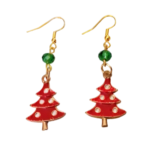 Χριστουγεννιάτικα γυναικεία σκουλαρίκια κρεμαστά, κόκκινο δεντράκι μεταλλικό με σμάλτο, 6 εκατοστά. - μέταλλο, μαμά, κοσμήματα, δασκάλα, δέντρο