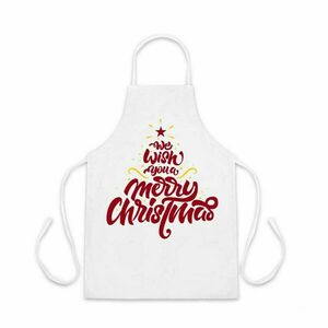 Λευκή υφασμάτινη ποδιά με Χριστουγεννιάτικη εκτύπωση - ύφασμα, είδη κουζίνας