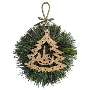 Γούρι 2023 στεφανάκι με ξύλινο δέντρο με χρυσό γκλίτερ 20*15cm - ξύλο, χριστουγεννιάτικα δώρα, για την πρωτοχρονιά, γούρια, δέντρο