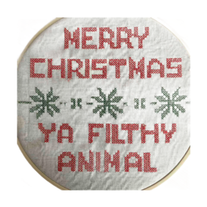 Χριστουγεννιάτικο Διακοσμητικό Κεντημένο σε Τελάρο "FILTHY ANIMAL" - ύφασμα, στεφάνια, διακοσμητικά - 4