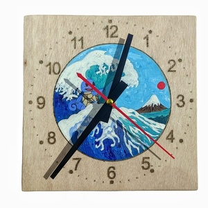 Ξύλινο ρολόι τοίχου ζωγραφισμένο στο χέρι με αθόρυβο μηχανισμό. Πόκεμον καρτούν. Διαστάσεις 20*20 εκ. - ξύλο, ζωγραφισμένα στο χέρι, τοίχου