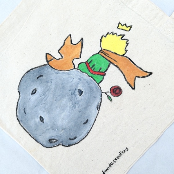 Σετ παιδικές πάνινες μικρές τσάντες ώμου ζωγραφίσμενες στο χέρι διαστάσεις 30×30❤️ μικρός πρίγκιπας (μικρές πάνινες τσάντες ώμου ) - ύφασμα, all day, tote, μικρές - 4
