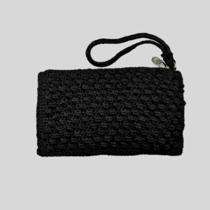 Crochet τσάντα φάκελος, μαυρη με φερμουάρ 23*3*13cm - νήμα, φάκελοι, πλεκτές τσάντες, μικρές